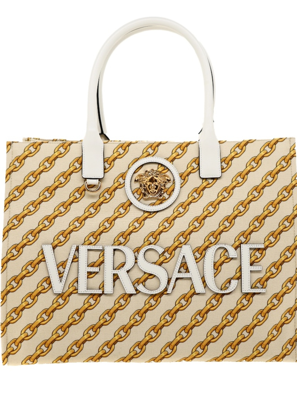 Versace Medusa Large Tote Chain Link Design Canvas New